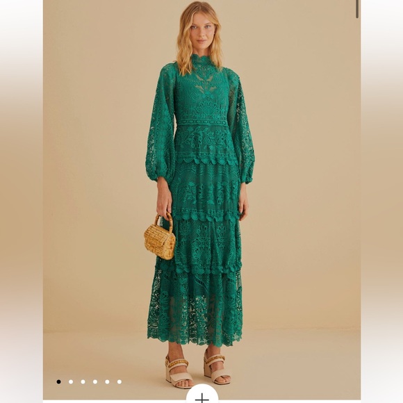 FARM Rio Dresses & Skirts - ✨WORN ONCE - FARM Rio Guipure Green Long Sleeve Maxi Dress Sz XS✨